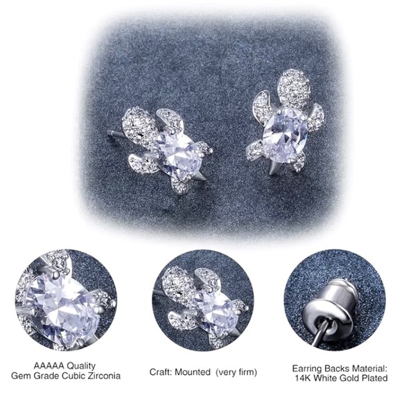 “Just Keep Swimming” Cute Turtle Diamond Earrings - Picture 4 of 11